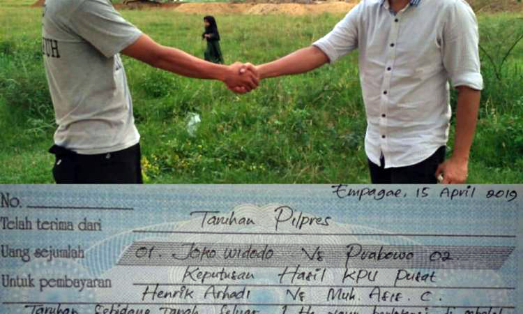 Warga Kabupaten Sidrap, Sulawesi Selatan, dihebohkan dengan beredarnya foto aksi taruhan 1 hektar tanah terkait hasil pilpres yang akan digelar Rabu (17/4/2019).