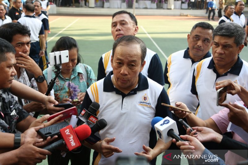 Gubernur Lemhannas RI, Agus Widjojo saat memberikan keterangan pers di Lemhannas RI, Jakarta, Jumat (3/5/2019). (Antara Foto)