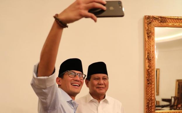 Pasangan calon presiden dan wakil presiden nomor urut 02, Prabowo Subianto dan Sandiaga Salahuddin Uno