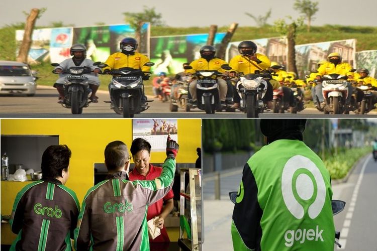 ilustrasi gojek, grab, maxim (Kompas.com)