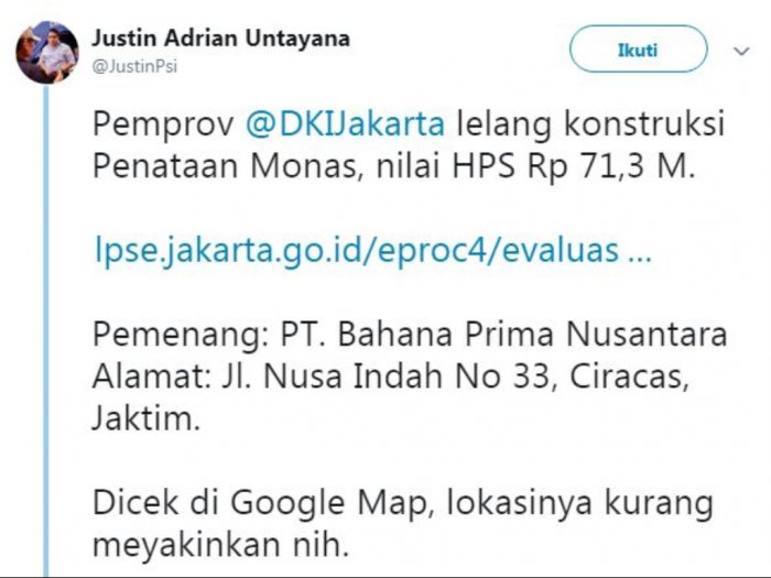 Twitter @justinpsi. (Indozone.id)
