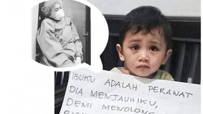 Foto anak perawat sedih dijauhi ibunya yang rawat pasien corona (Tribunnews)