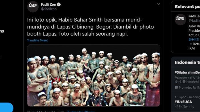 Viral Foto Habib Bahar Bersama Napi Bertato, Fadli Zon: Santri Beliau. (Tribun)