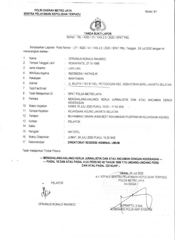 Laporan polisi soal pemukulan jurnalis lawjustice