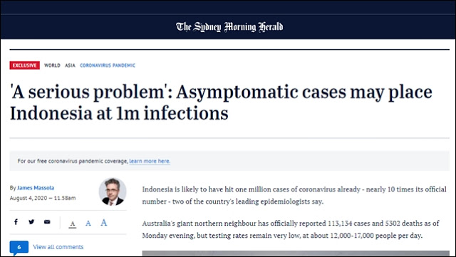 Media Asing Sebut Kasus Corona RI Sudah Capai 1 Juta, Ini Alasannya. (Sydney Morning Herald).