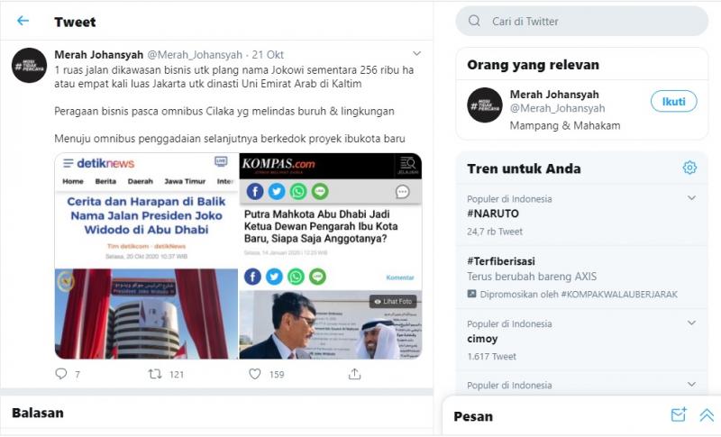JATAM: Nama Jokowi Jadi Nama Jalan Ditukar dengan 256 Ha di Kaltim! (twitter).