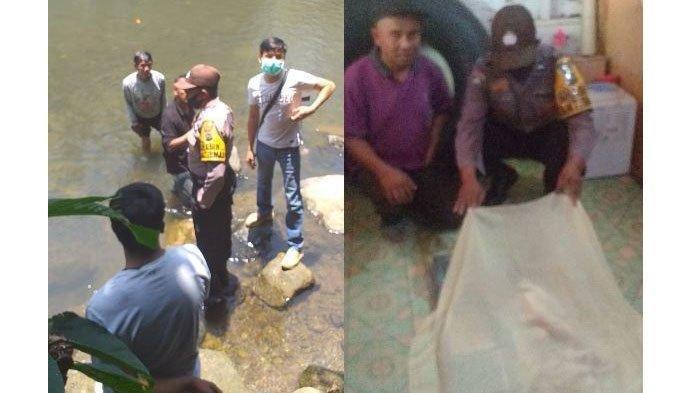 Petugas polisi saat mengusut jenazah bayi yang dimakan biawak (Tribunnews)