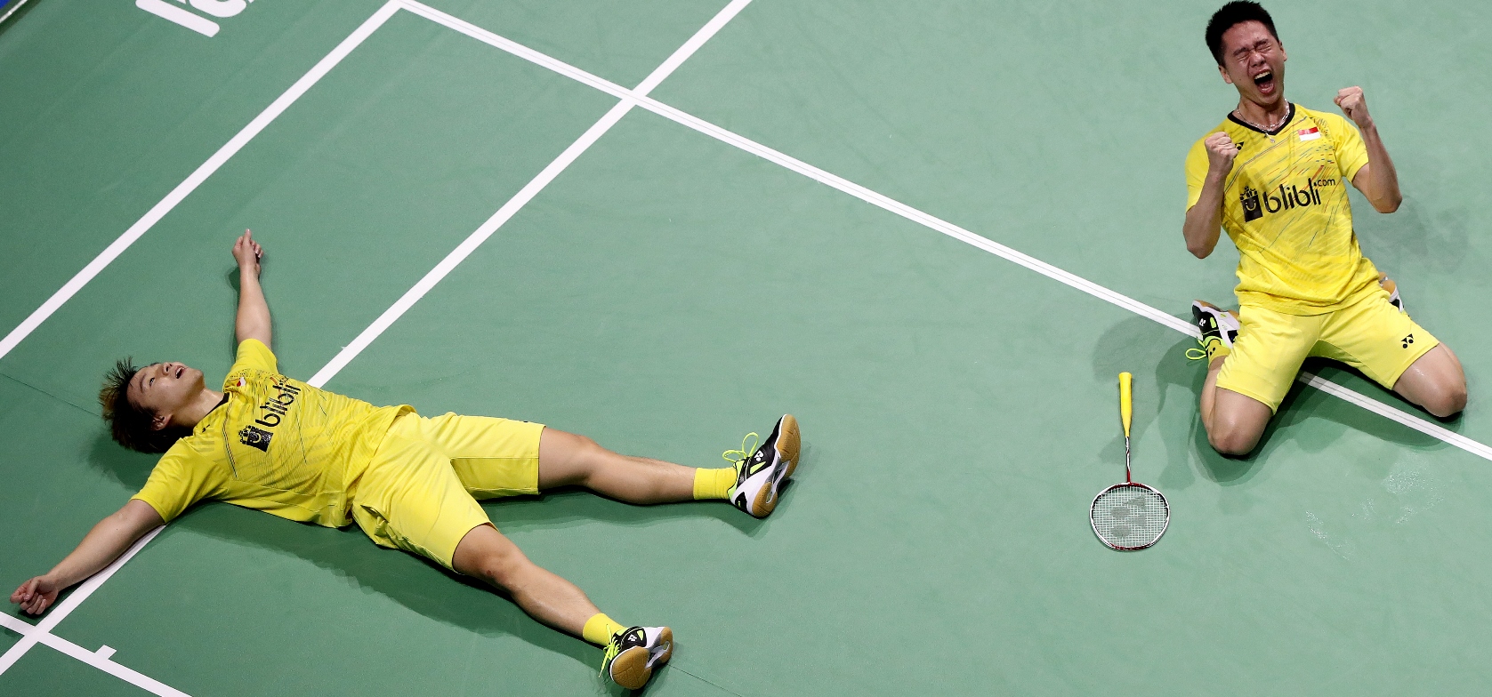 Kevin/Marcus saat menjuarai ajang BWF Dunai Series 2017 (foto:bwfbadminton)
